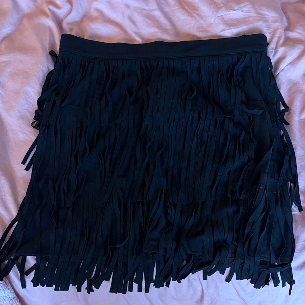 Lucky & Blessed Black Fringed Mini Skirt
